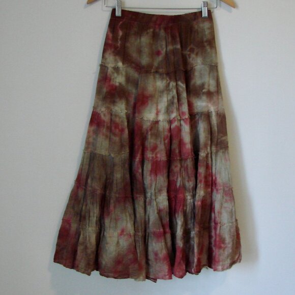 Maxi Skirt Boho Festival Prairie Western Cowgirl Tie Dye Brown Rust Fray Medium - Picture 9 of 15